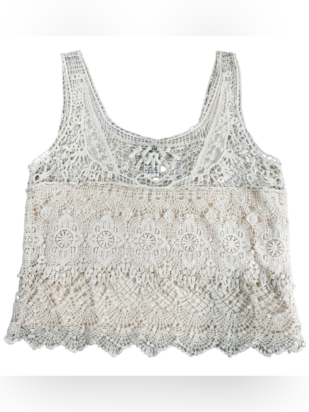 Pinky Ivory Boho Sleeveless Crochet Lace Crop Tank Top Size Medium